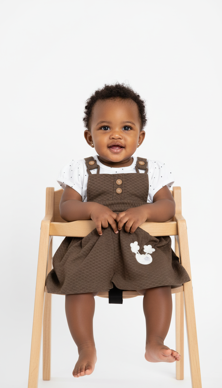 Baby Girl's Brown Overalls and White Shirt Set Cotton
