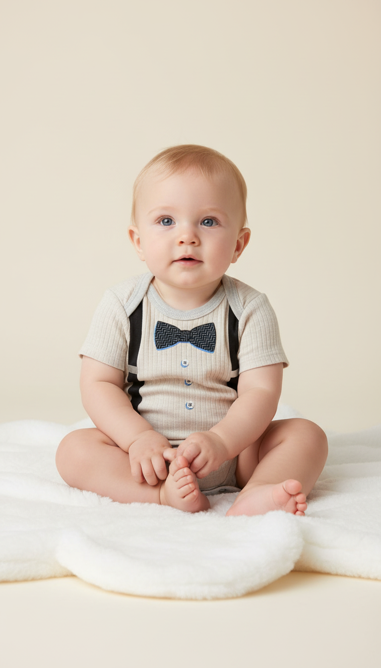 Infant Bowtie Suspender Onesie Cotton Bodysuit
