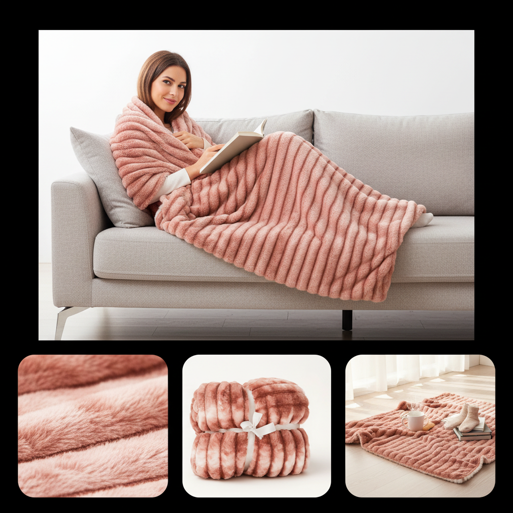Pink Faux Fur Throw Blanket Product Photography
