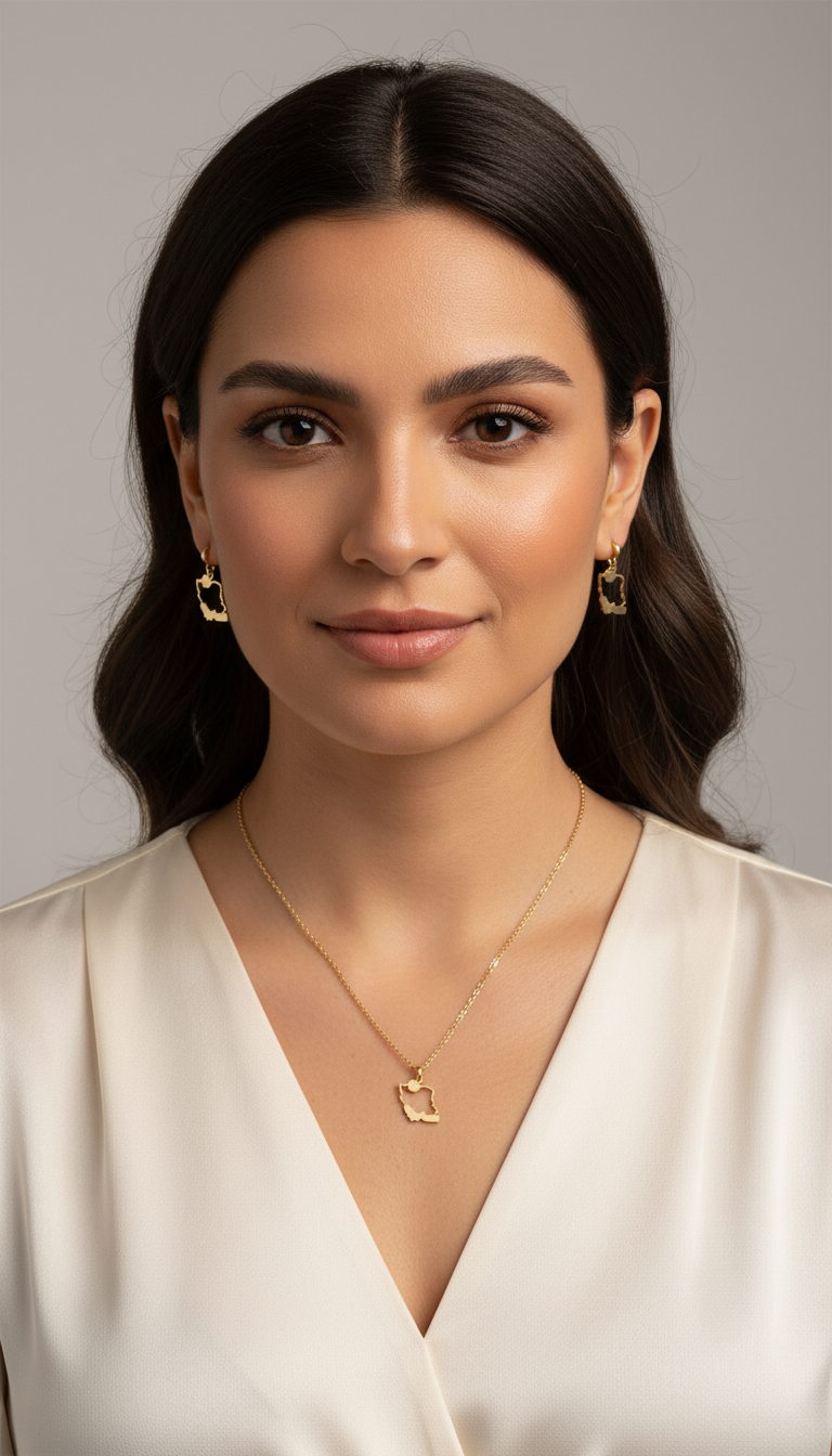 Iran Map Gold Plated Necklace and Earrings Set