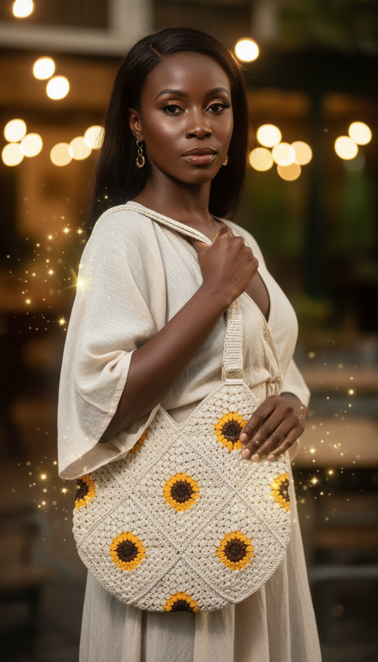 Crochet Sunflower Tote Bag
