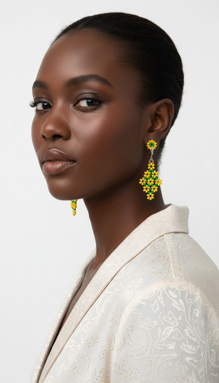 Beaded Flower Drop Earrings