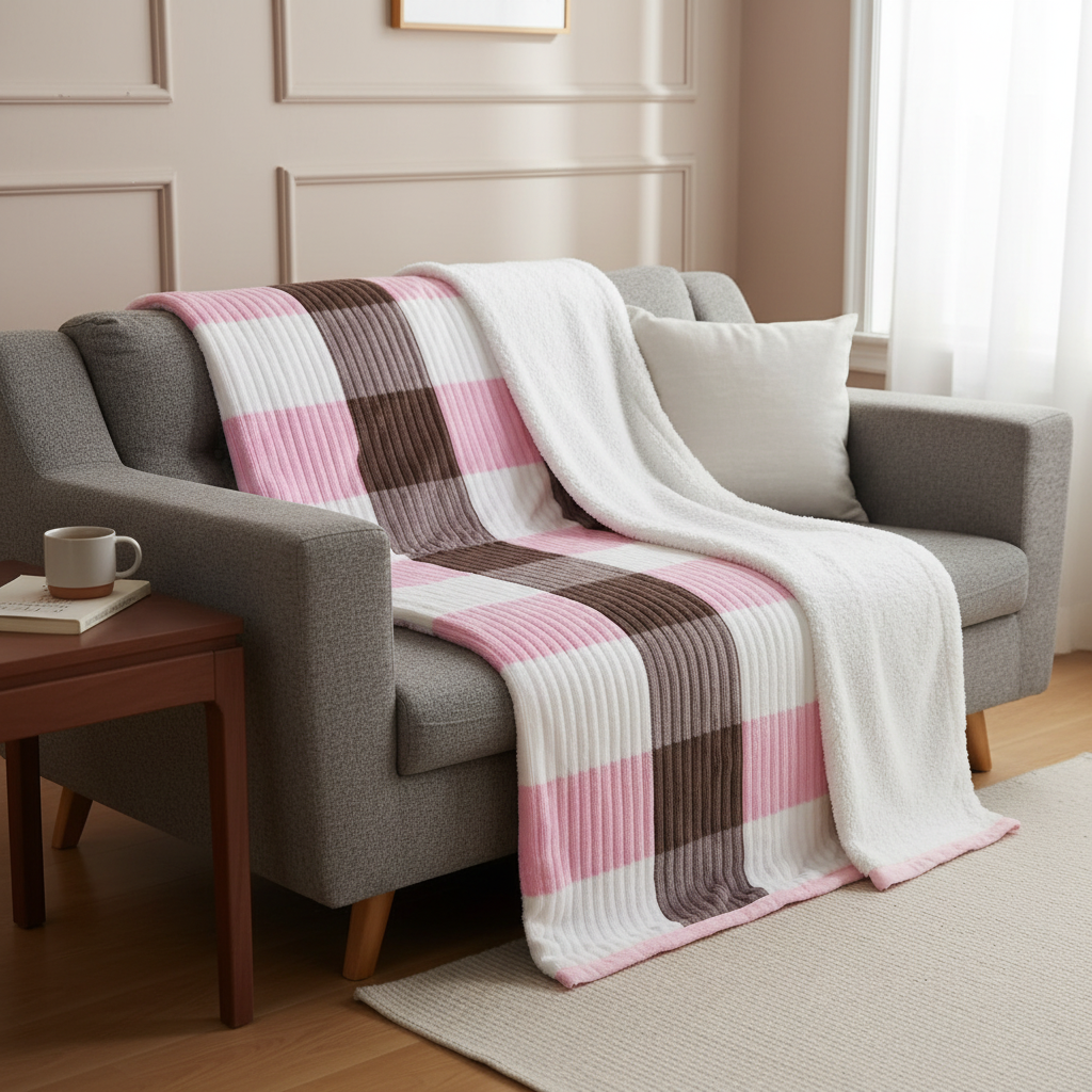 Pink and Brown Plaid Fluffy Blanket