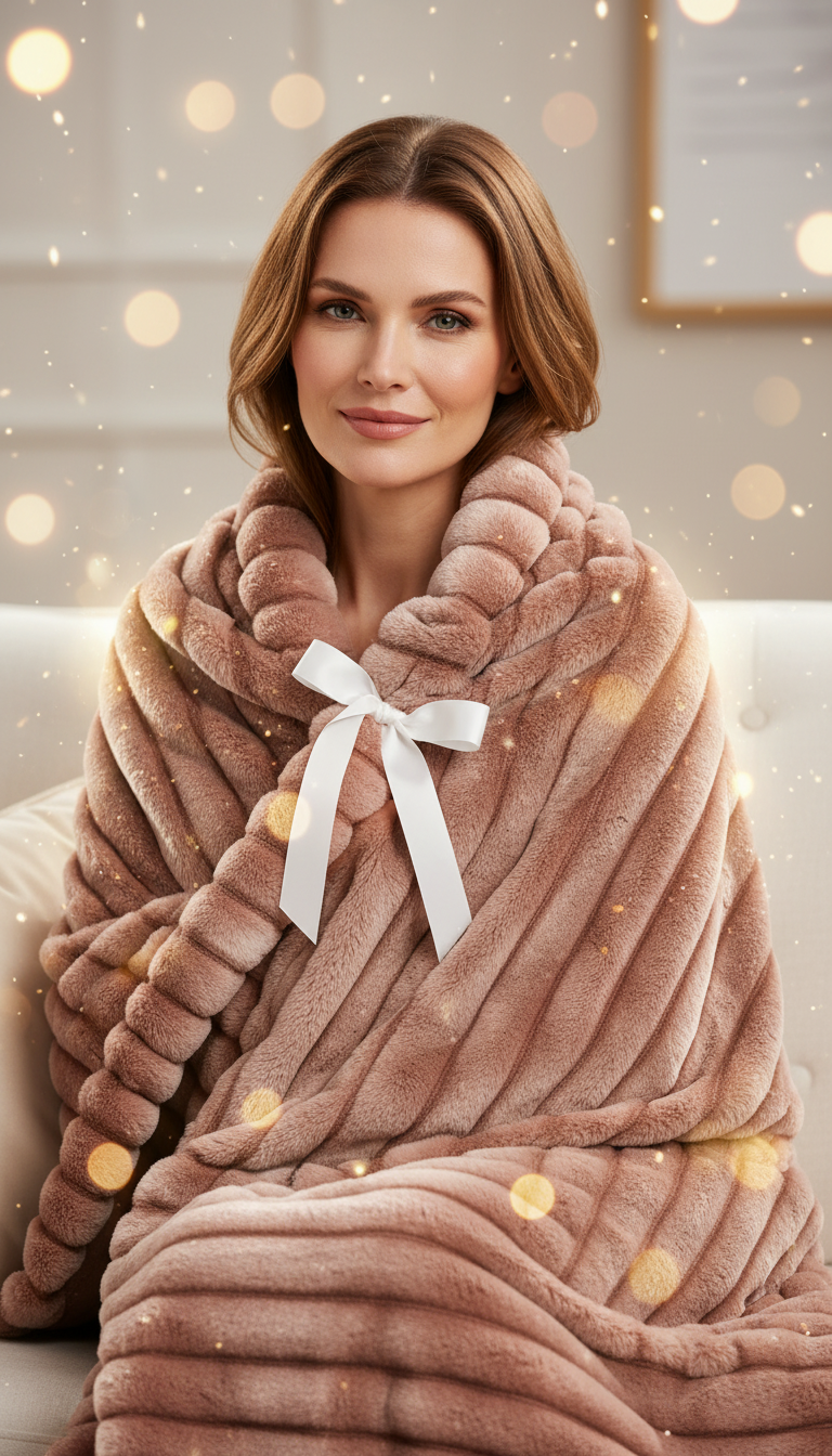 Faux Fur Pink Ribbed Throw Blanket