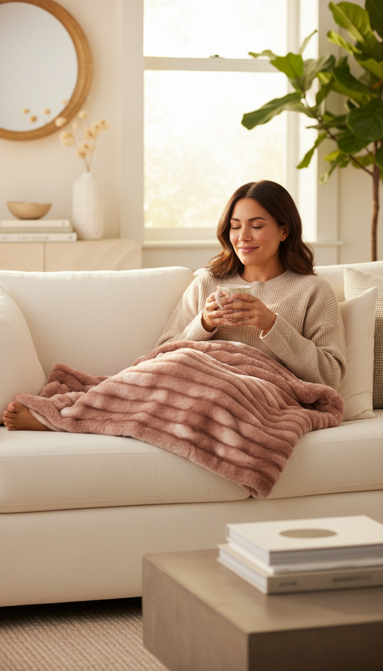 Pink Faux Fur Throw Blanket