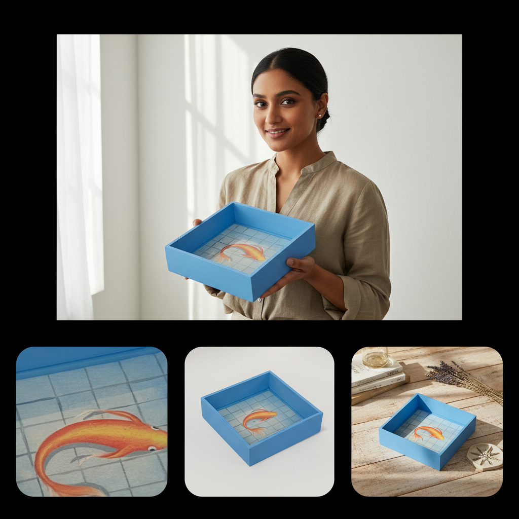 Hand-painted wooden decorative tray