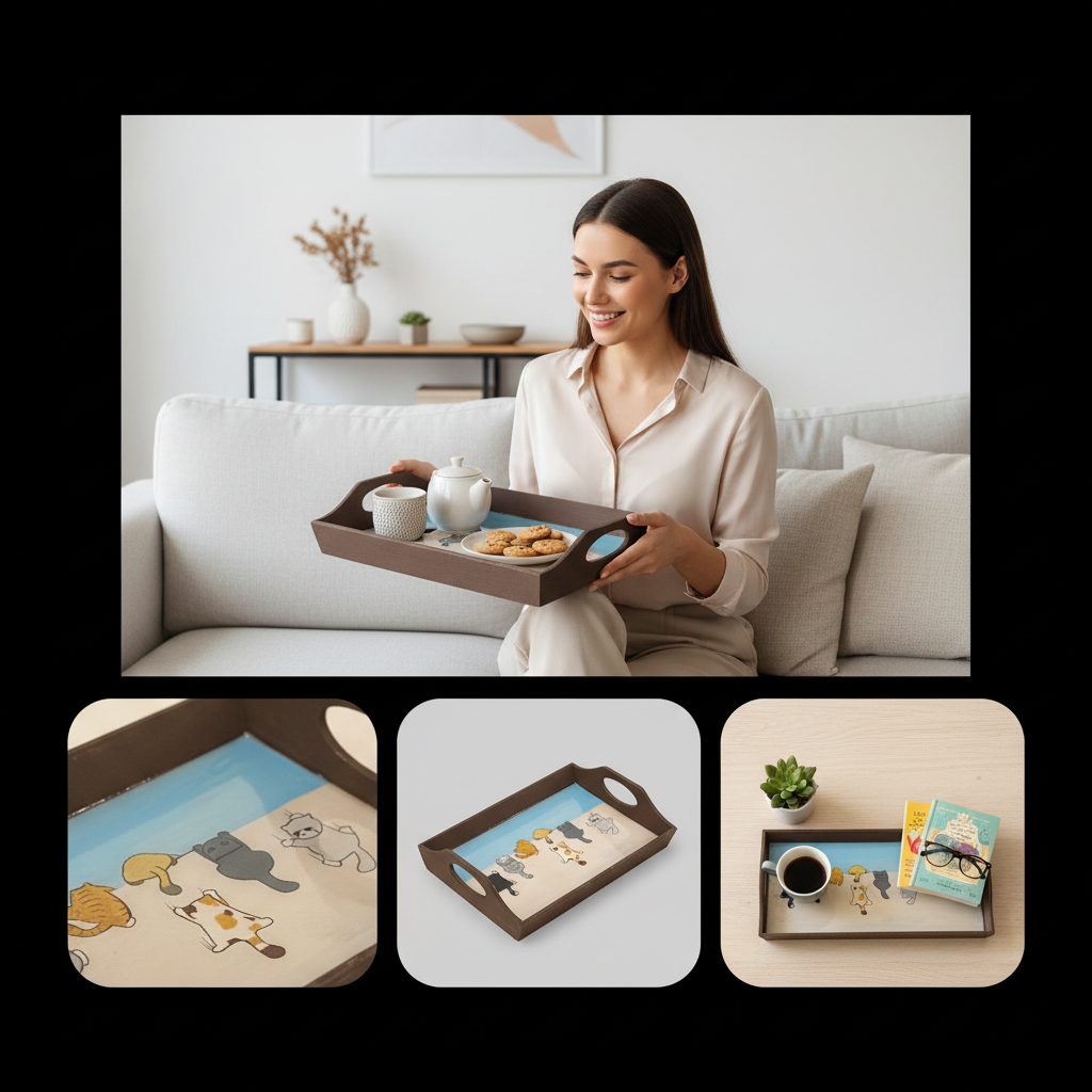 Wooden Cat Beach Serving Tray