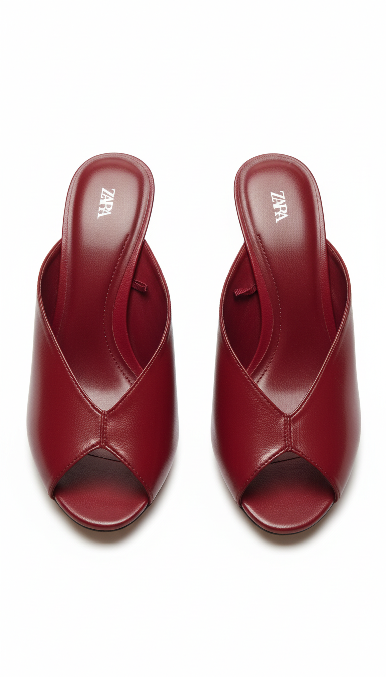 Zara Red Leather Heeled Mules