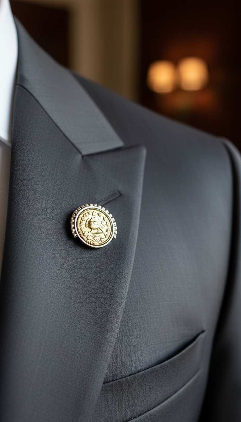 Gold Lion Lapel Pin Menswear Product Photography