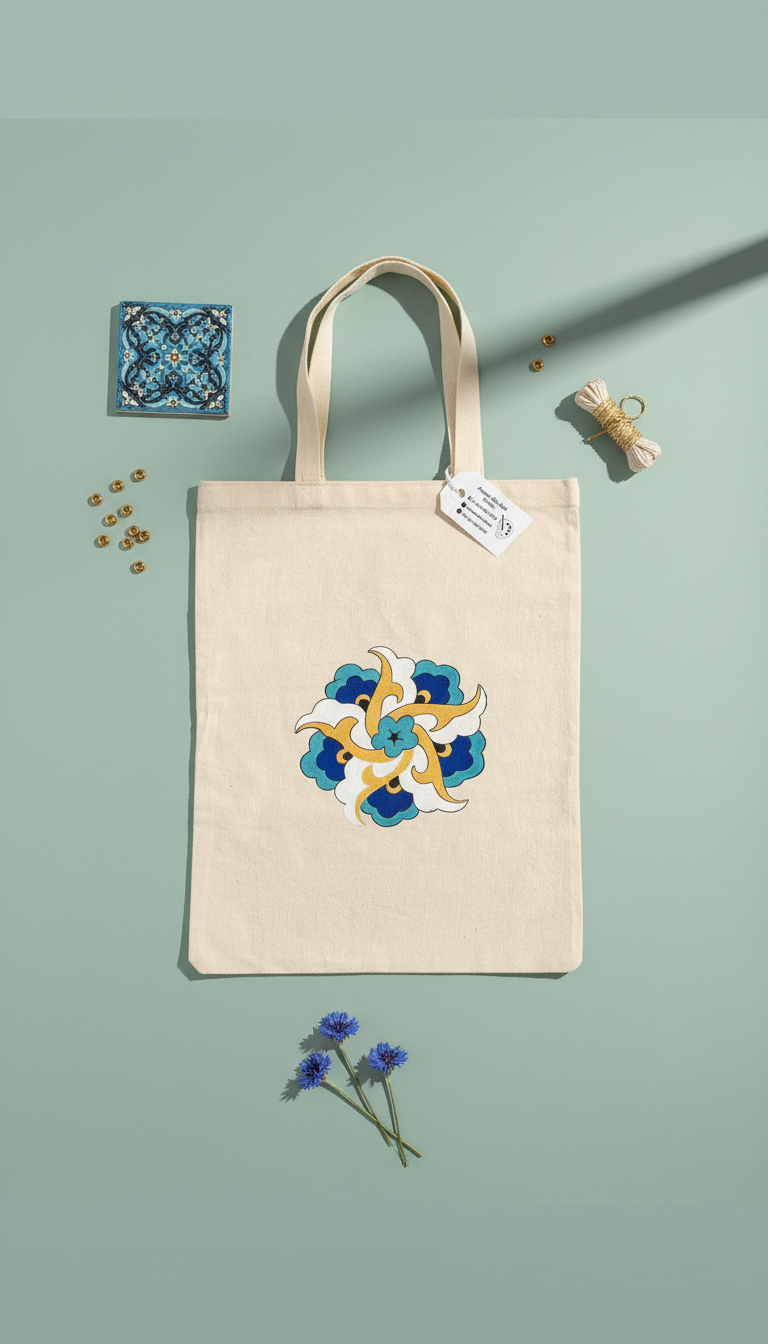 Hand-Painted Tote Bag Flat Lay Product Photography