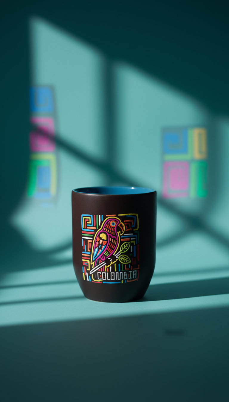 Colombia Mug Colorful Bird Product Photography