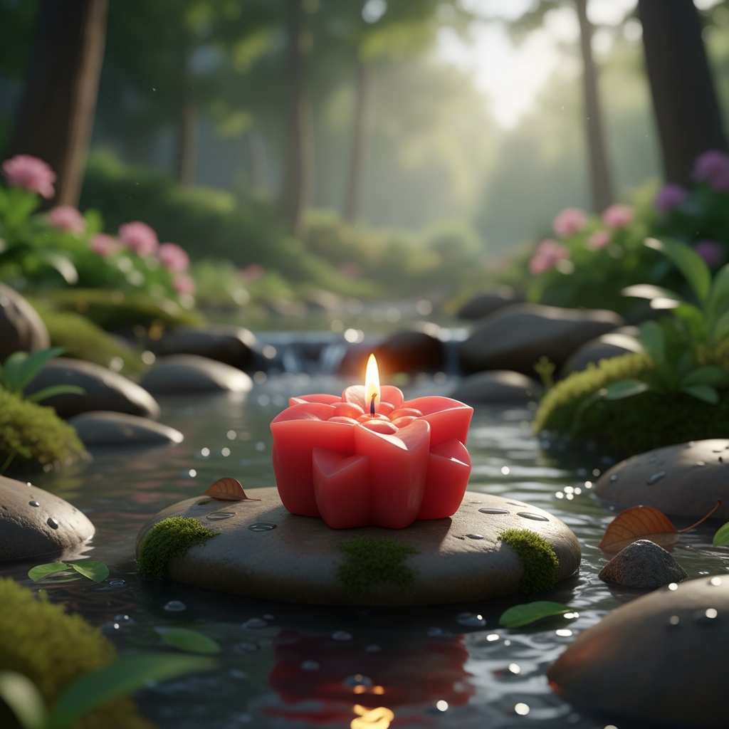 Red Flower Candle Still Life Nature Photography