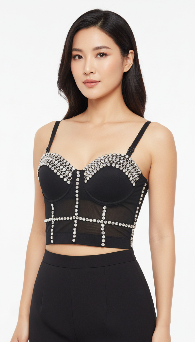 Black Rhinestone Bustier Top Lingerie
