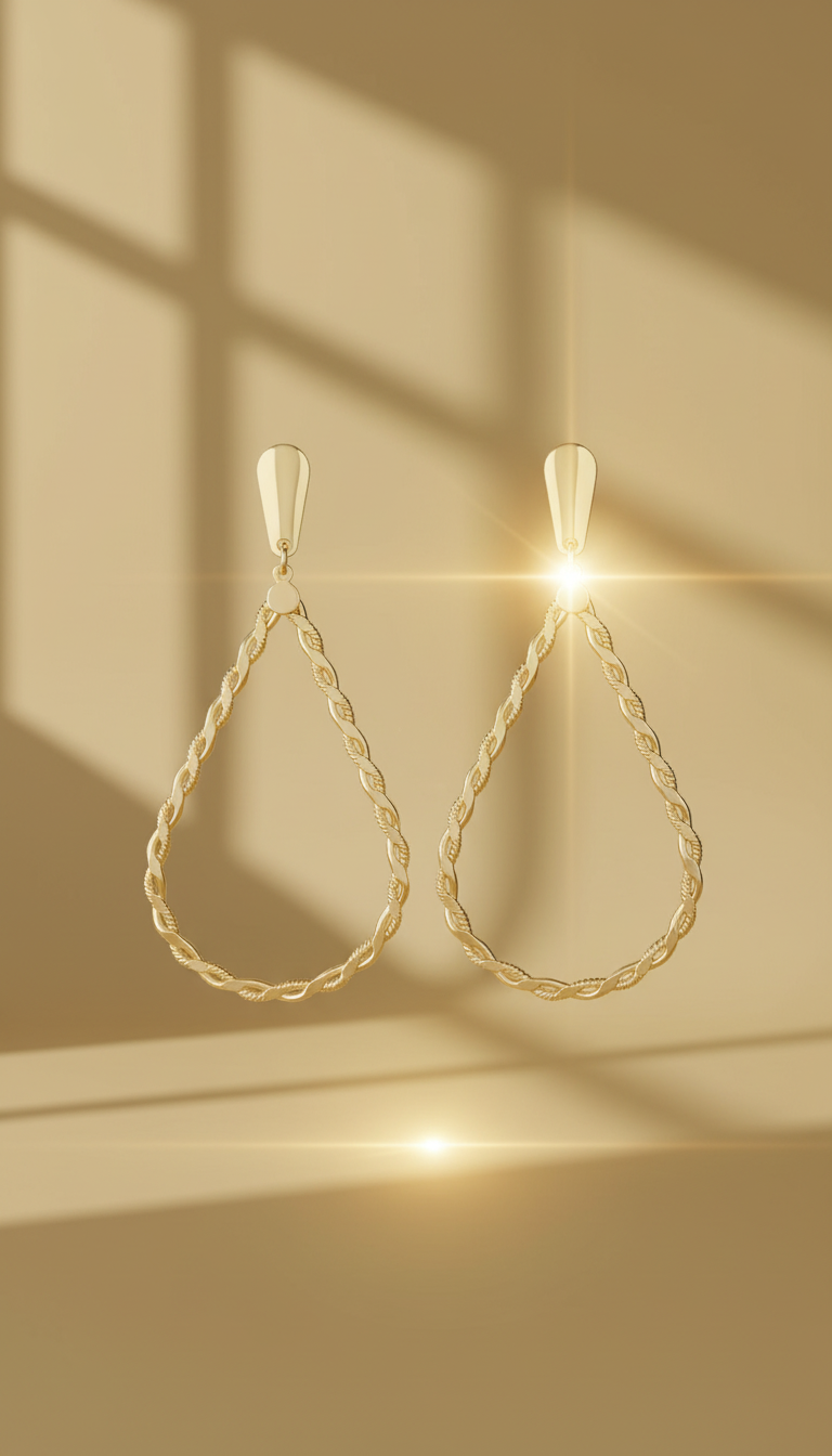 Gold-Plated Teardrop Twisted Earrings