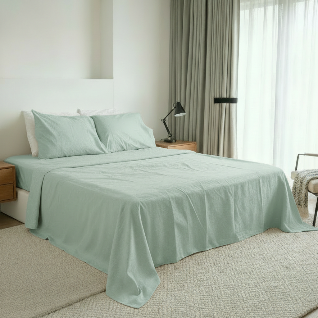 Green Bedding Interior Lifestyle Photography