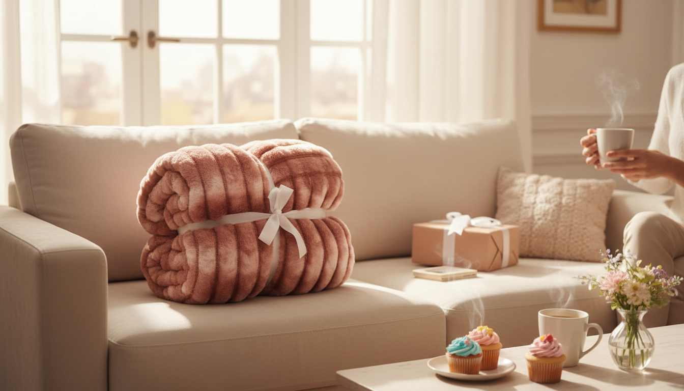 Manta Acanalada de Felpa Rosa