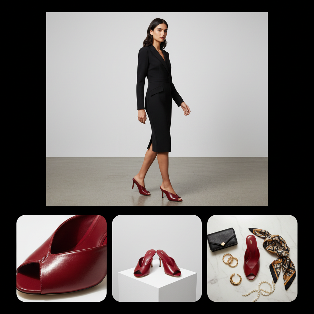 Red Leather Peep-Toe Heels