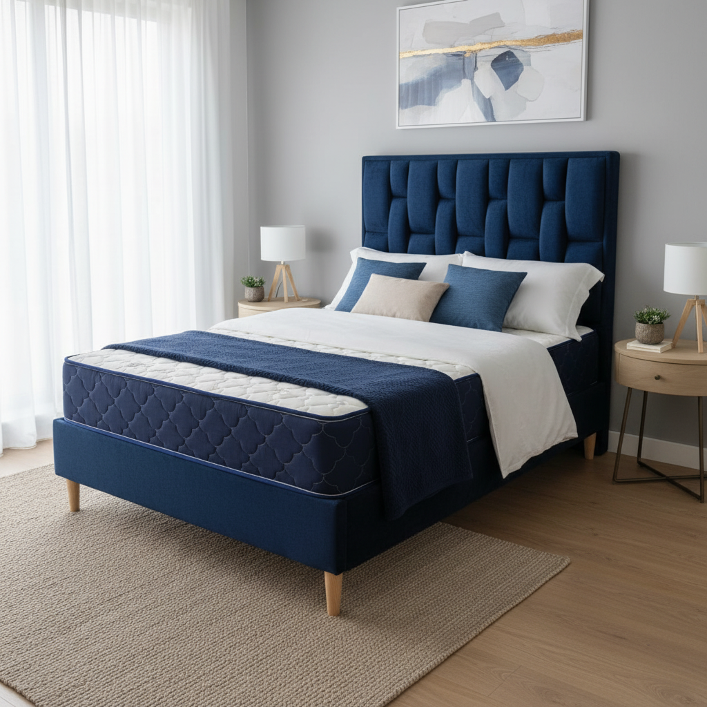 Blue Upholstered Bed Modern Bedroom Photography