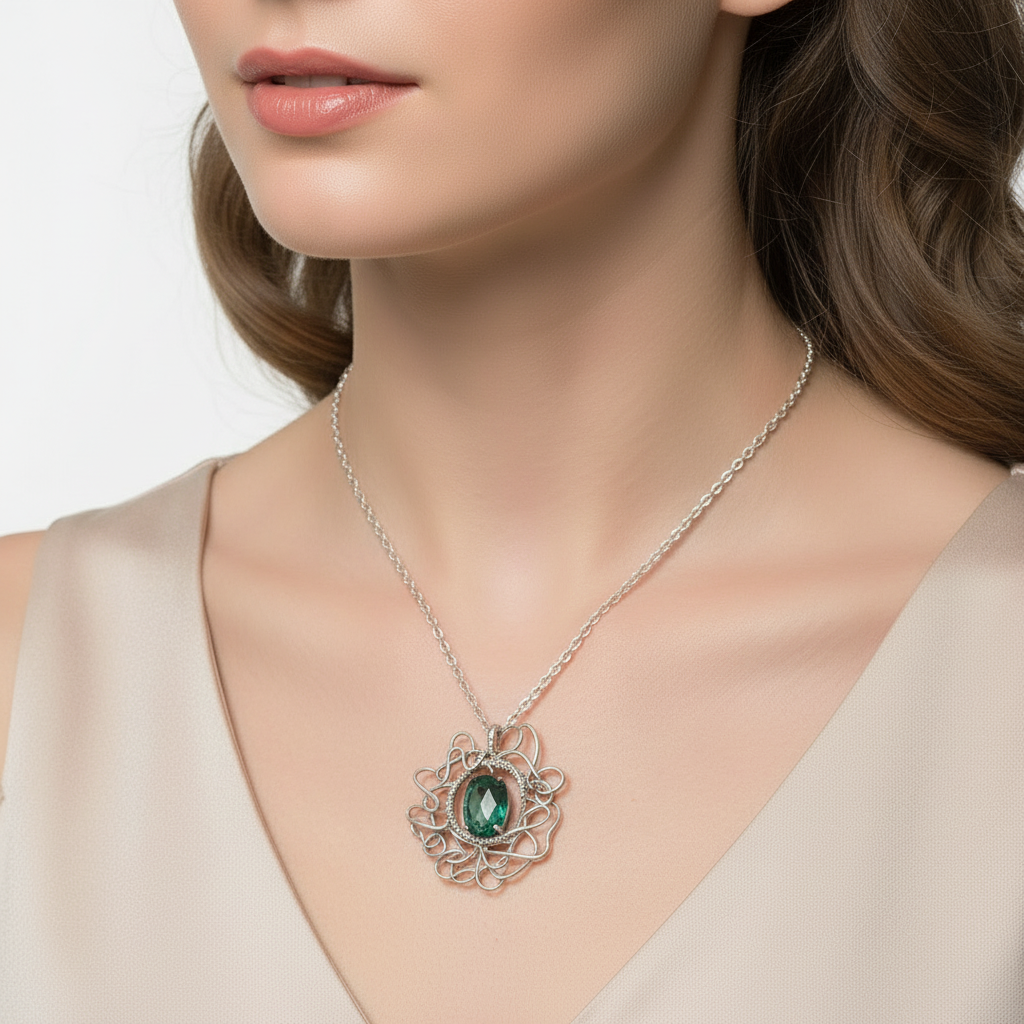 Emerald Pendant Necklace Jewelry Photography
